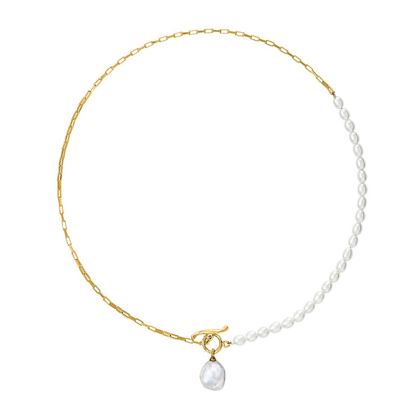 Luna Medium Freshwater Pearl, Chain and Keshi Drop Necklace