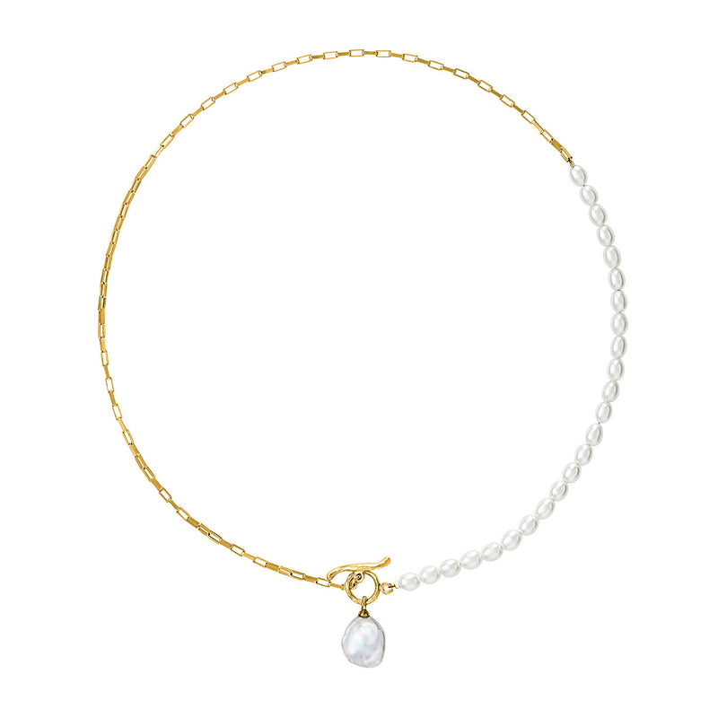 Luna Medium Freshwater Pearl, Chain and Keshi Drop Necklace