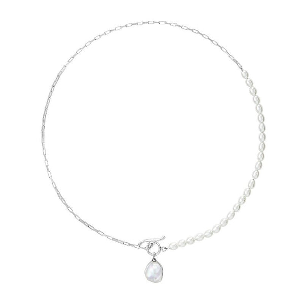 Luna Medium Freshwater Pearl, Chain and Keshi Drop Necklace