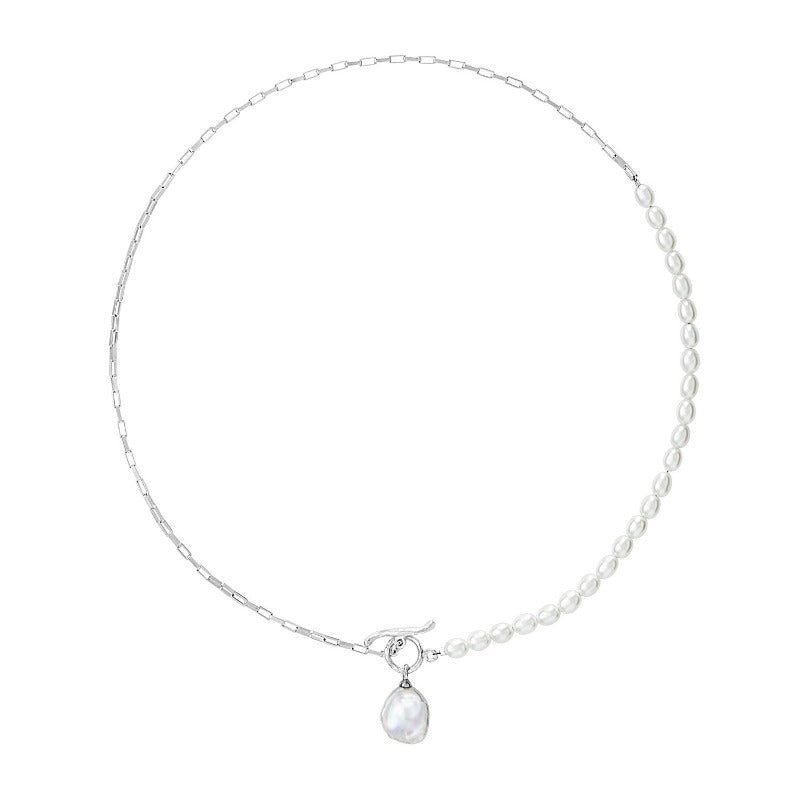 Luna Medium Freshwater Pearl, Chain and Keshi Drop Necklace