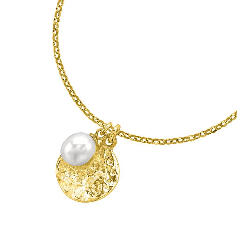 Hammered Disc & White Freshwater Pearl Nomad Pendant