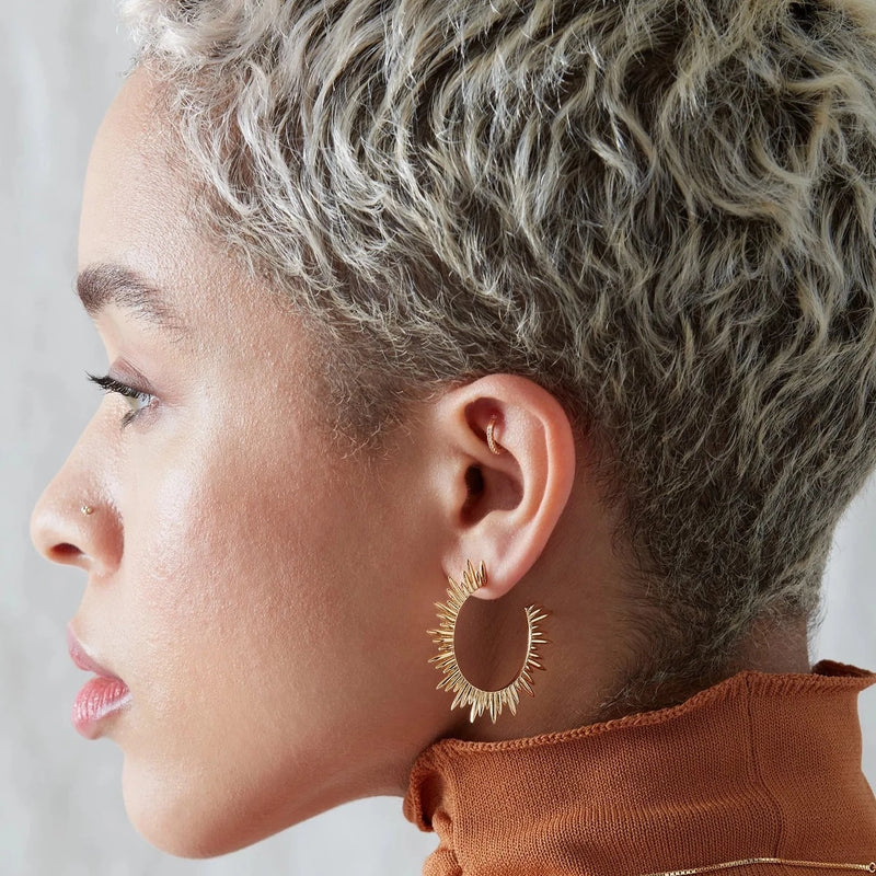 Electric Goddess Statement Hoop Earrings - Gold