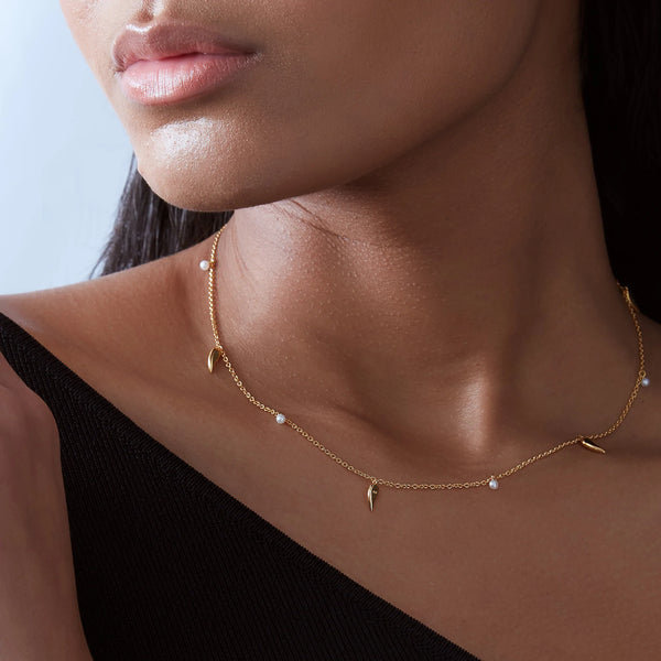 Studded Pearl Choker Necklace Gold