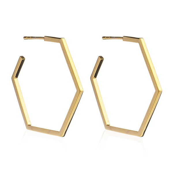 Large Hexagon Hoop Earrings - Gold