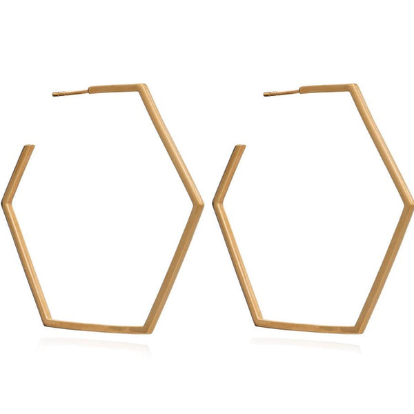 Oversized Hexagon Hoop Earrings - Gold
