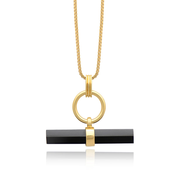 Strength T-Bar Gold and Onyx Necklace