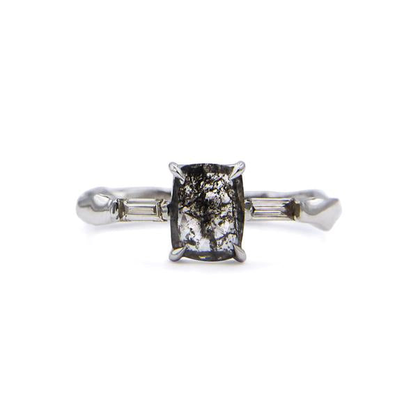 Rectangular Rose Cut Grey Salt & Pepper Ring