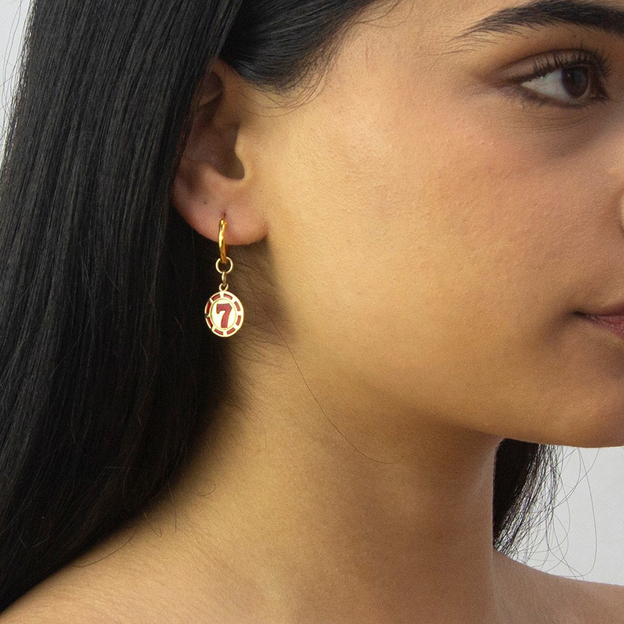 7 Poker Chip Gold Plated Single Earring