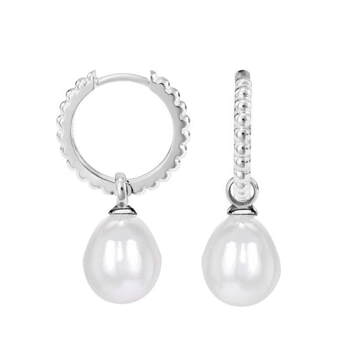 Timeless Oval Pearl Charm Hoops