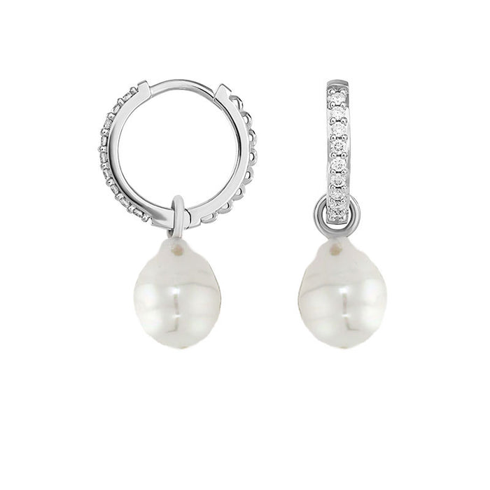 9K Medium Diamond Hoops & South Sea Pearl Drops