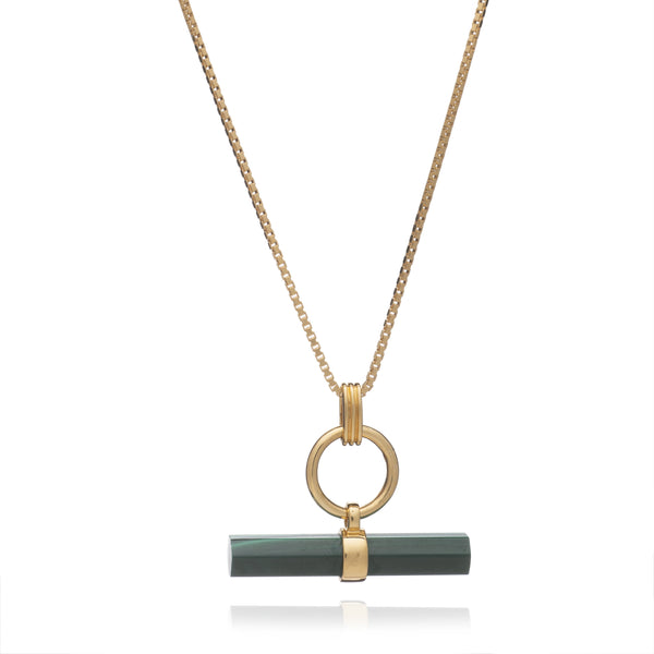 Protection T-Bar Gold and Malachite Necklace