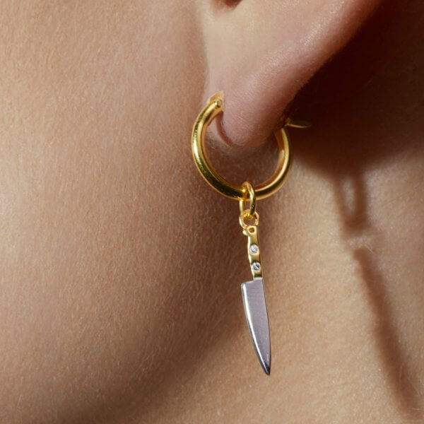 2 Tone Knife Earring in Gold
