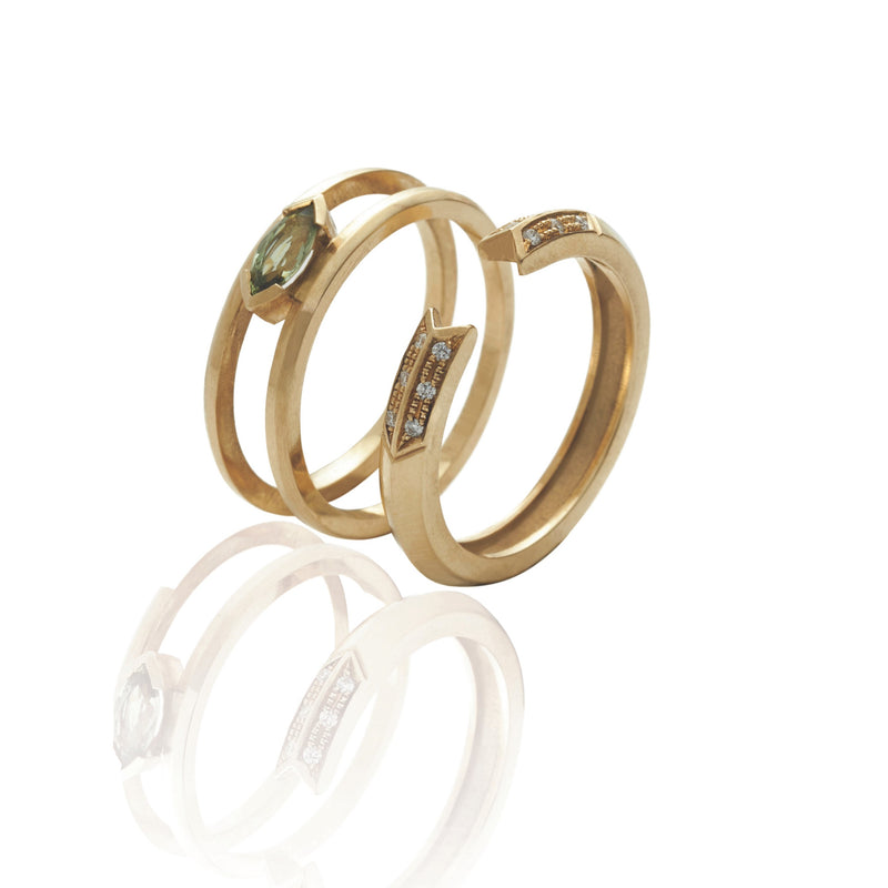 9kt Gold Ring Set with Diamond and Tourmaline