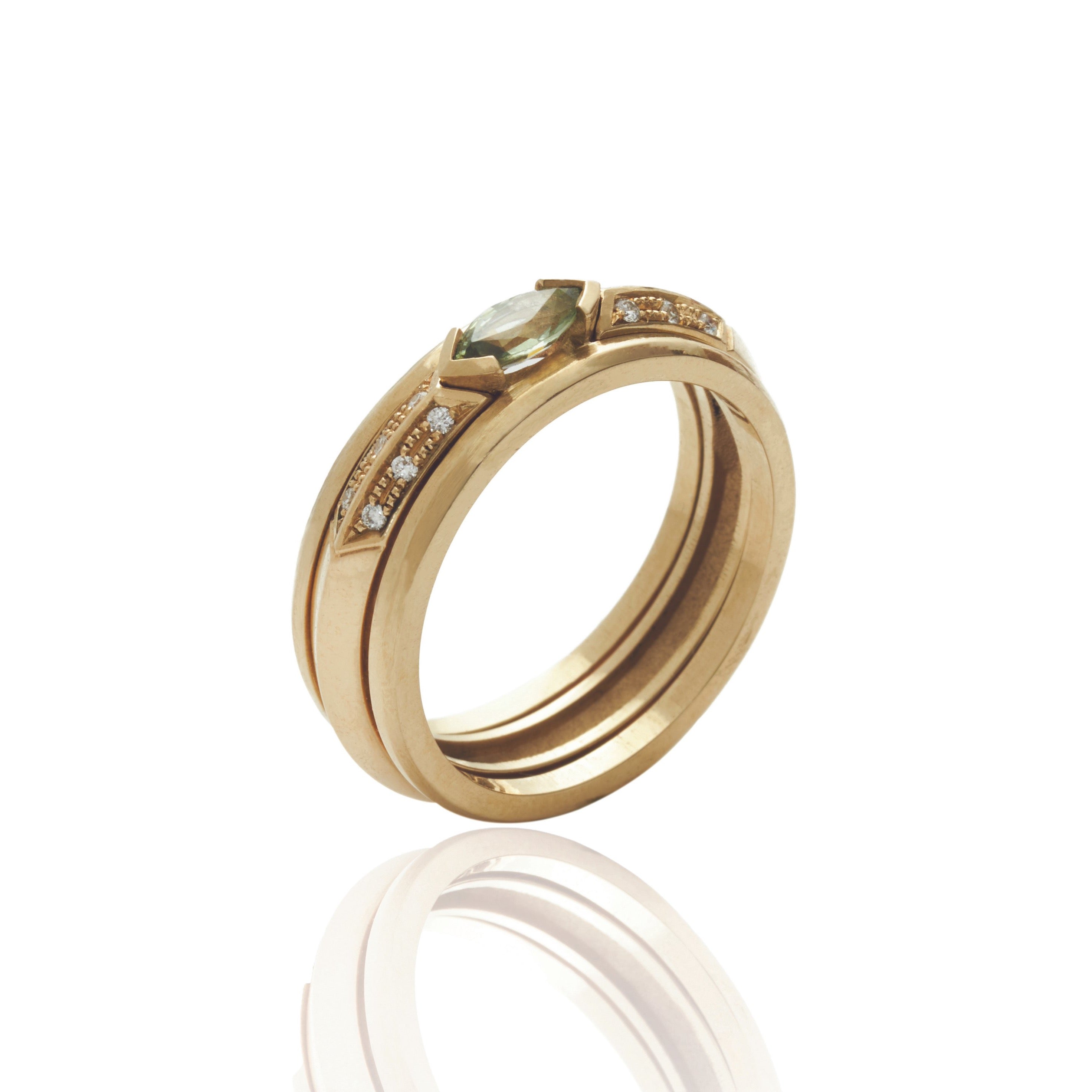 9kt Gold Ring Set with Diamond and Tourmaline