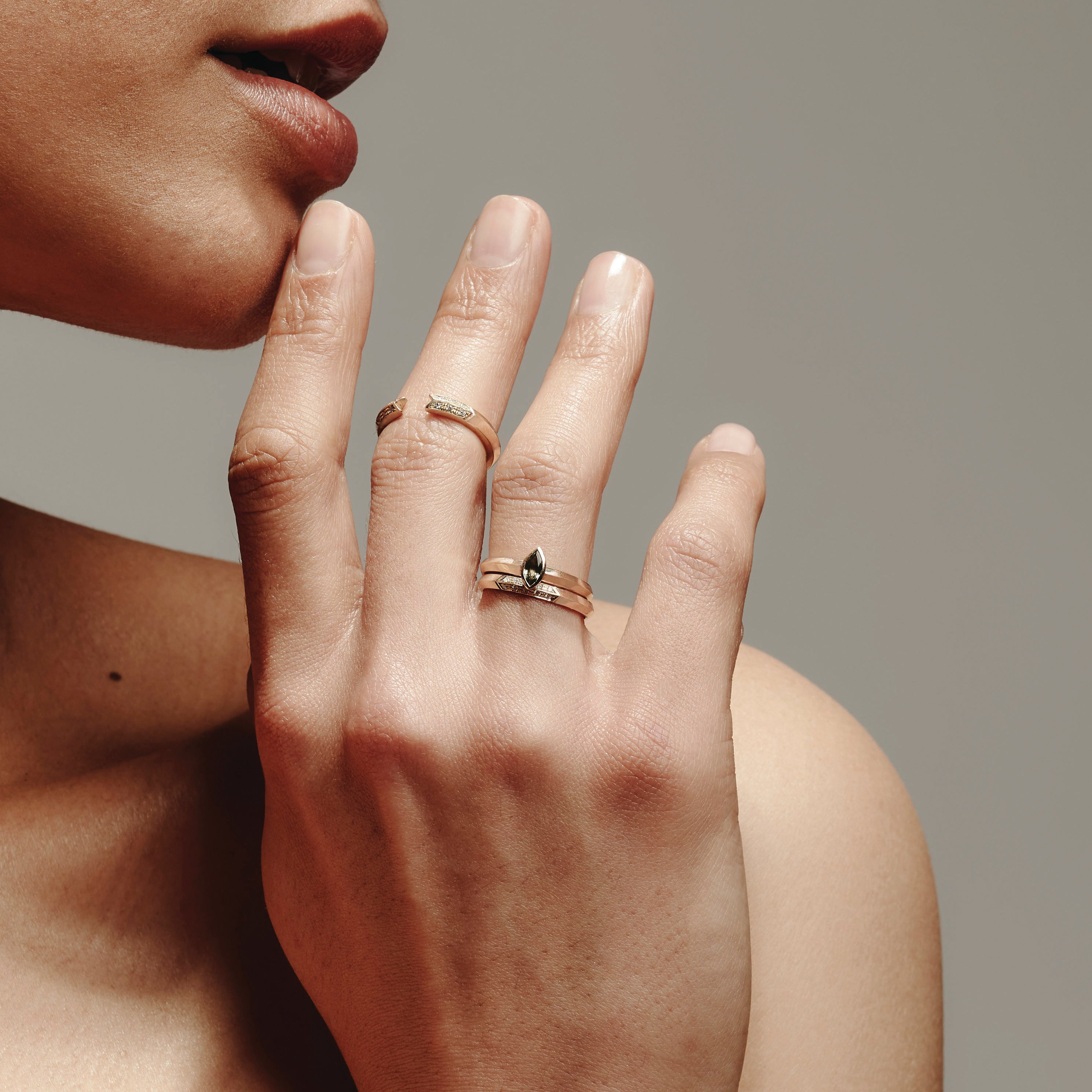 9kt Gold Grace and Always Ring Set with Diamond and Tourmaline