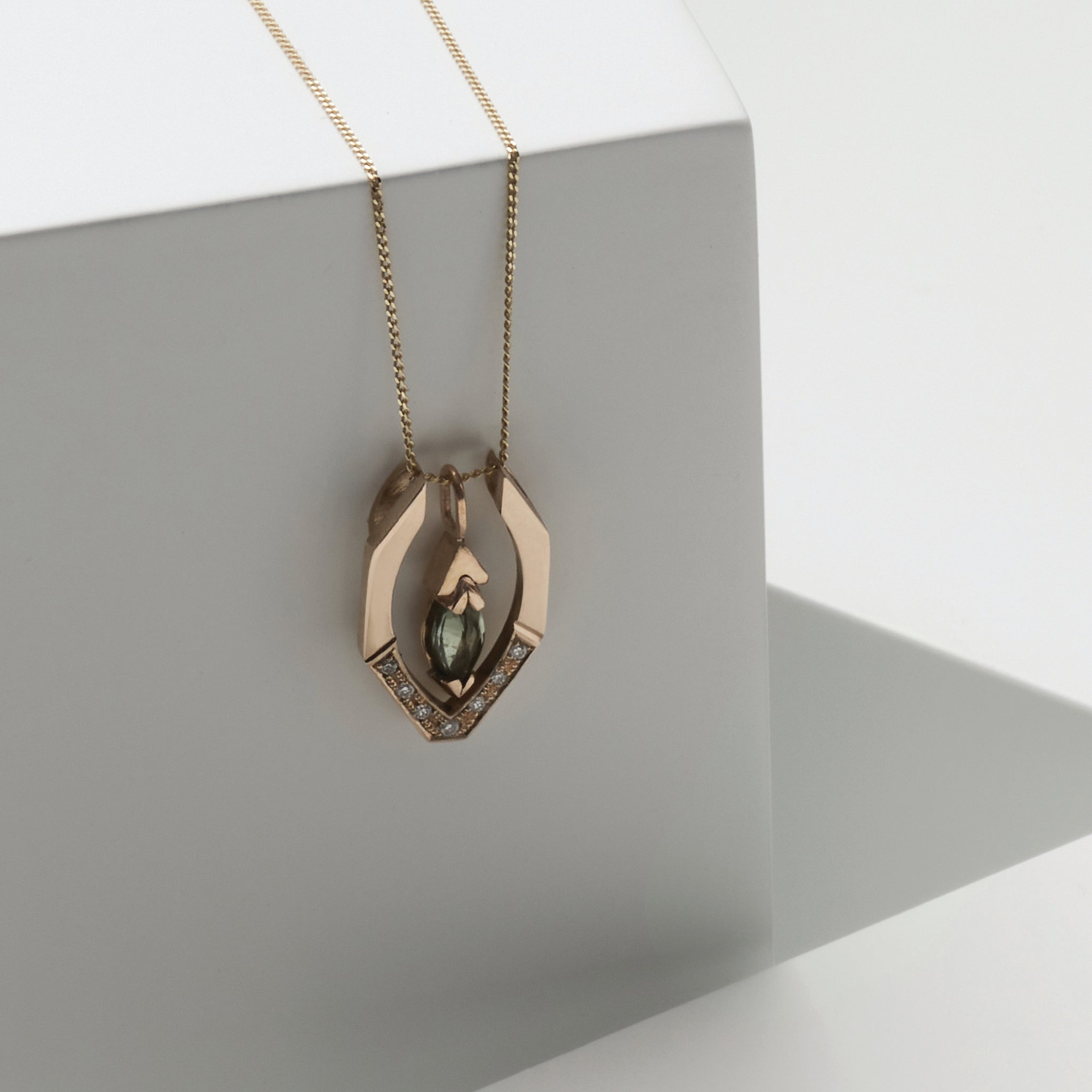 9kt Gold Harmony Marquise Diamond and Tourmaline Pendant Set