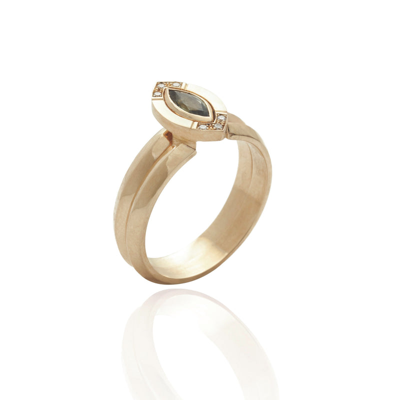 9kt Gold Marquise Diamond and Tourmaline Ring set