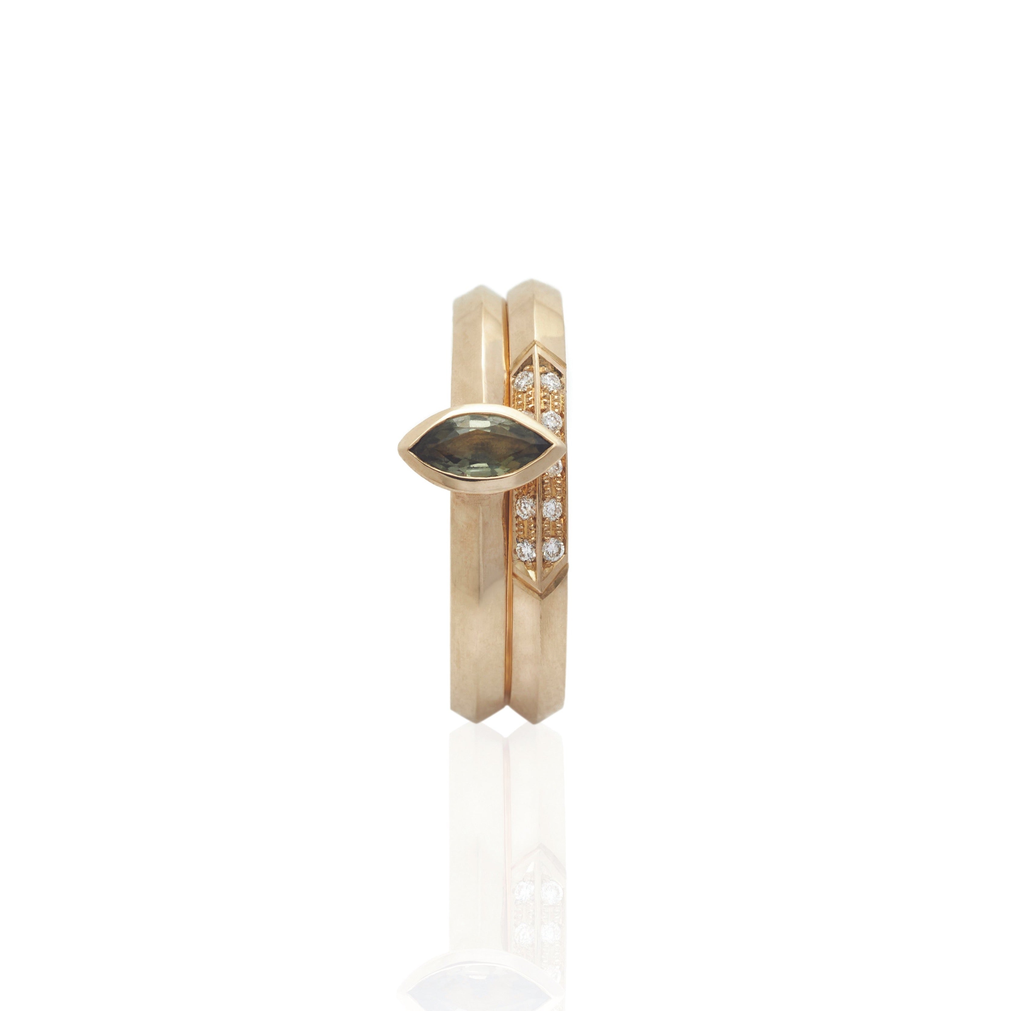9kt Gold Grace and Always Ring Set with Diamond and Tourmaline