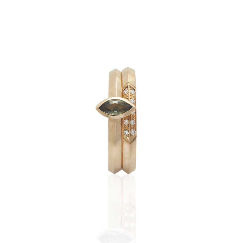 9kt Gold Grace and Always Ring Set with Diamond and Tourmaline