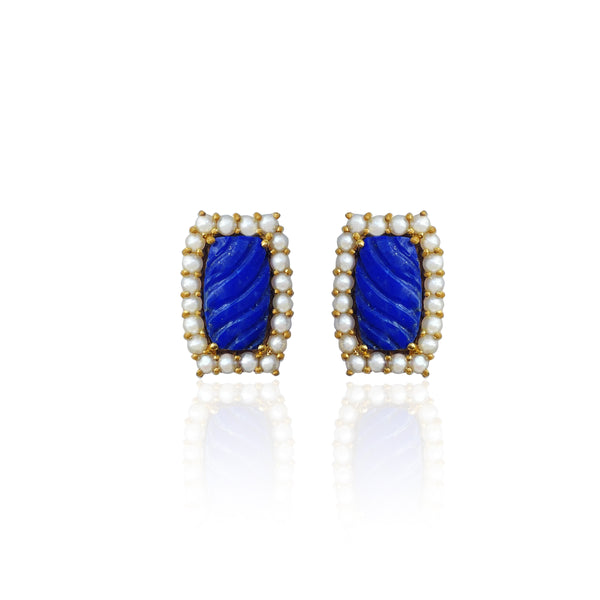 Statement Lapis and Pearl Stud Earrings