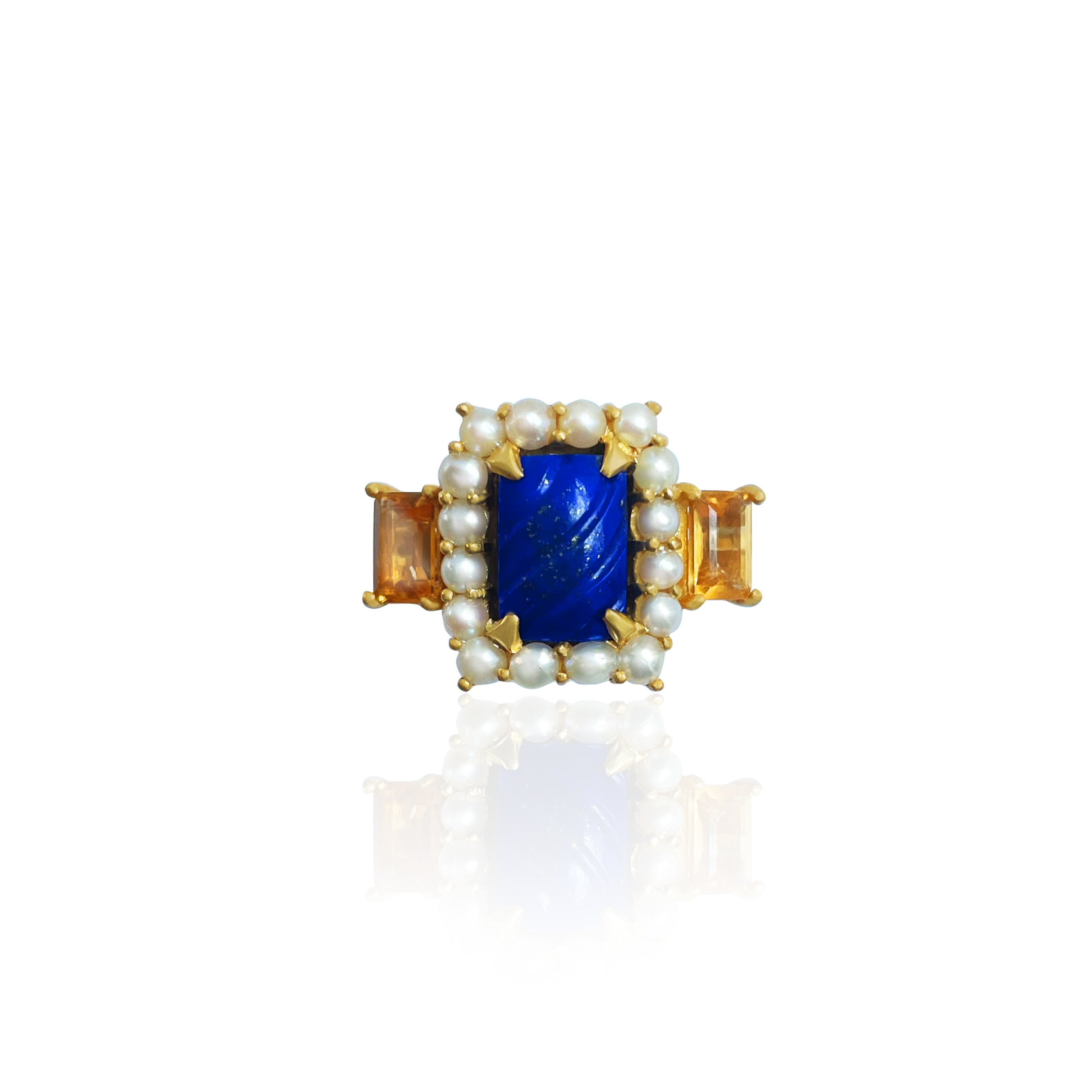 Statement Cocktail Ring in Lapis, Pearl and Citrine