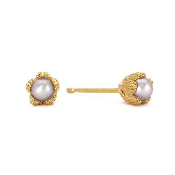Villa Yellow Gold and Pearl Stud Earrings