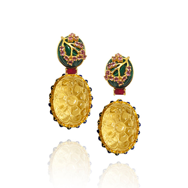 Malachite and Citrine Drop Earrings