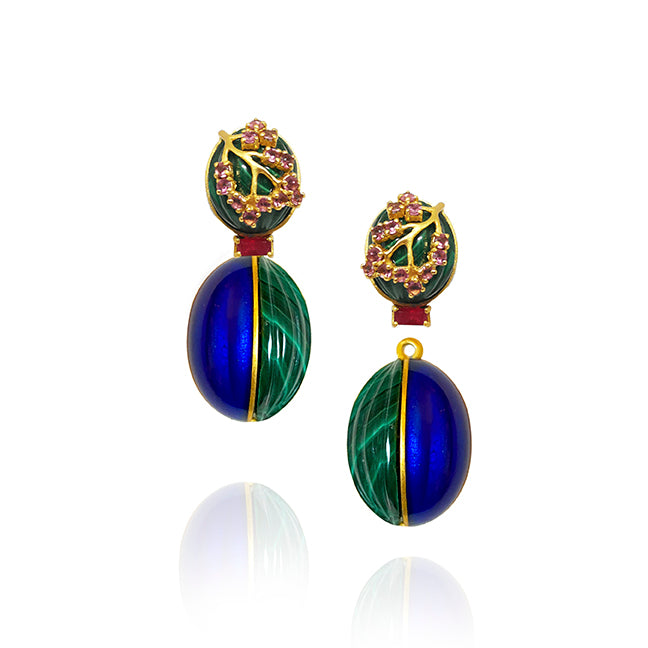 Malachite and Enamel Drop Earrings