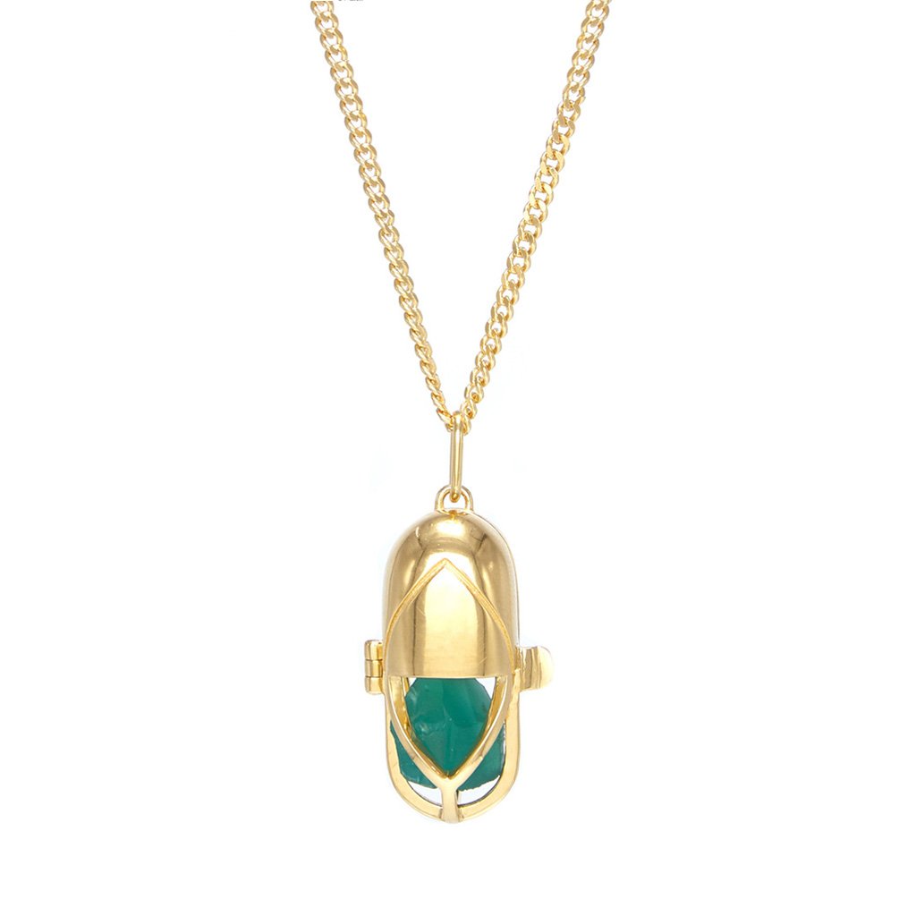 Capsule Crystal Pendant Green Onyx Gold
