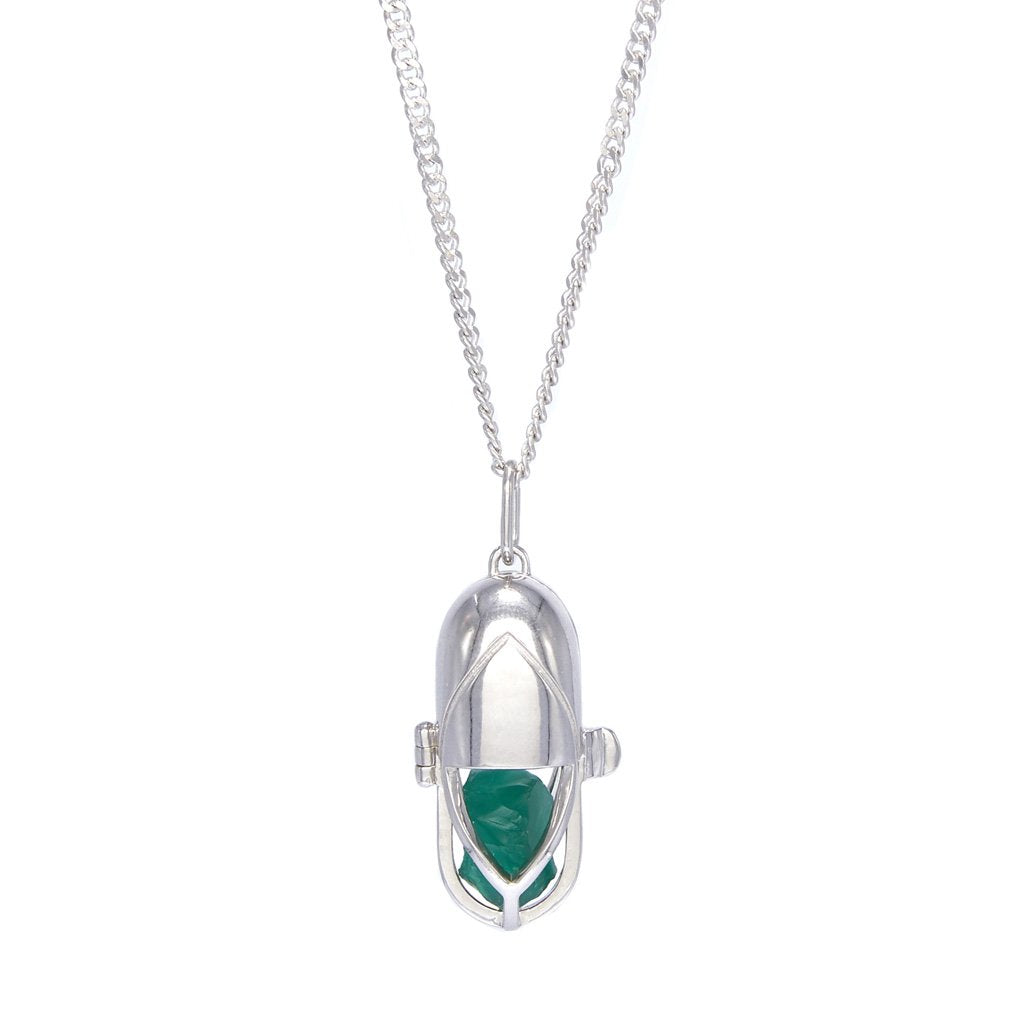 Capsule Crystal Pendant Green Onyx Sterling Silver