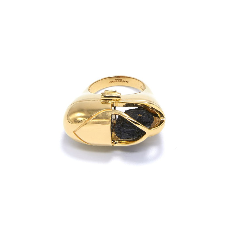 Capsule Crystal Ring Gold Black Tourmaline