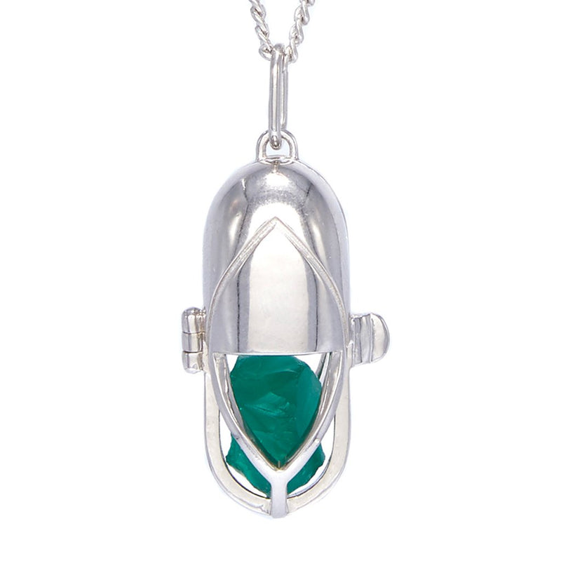 Capsule Crystal Pendant Green Onyx Sterling Silver