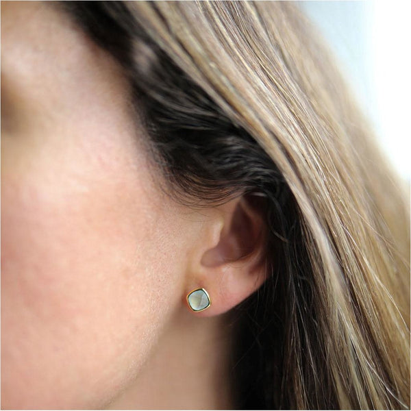 Earrings - Brooklyn Gold & Aqua Chalcedony Cushion Stud Earrings