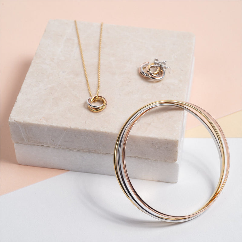 Earrings - Knightsbridge Mini Three Colour Gold Vermeil Triple Hoop Earrings