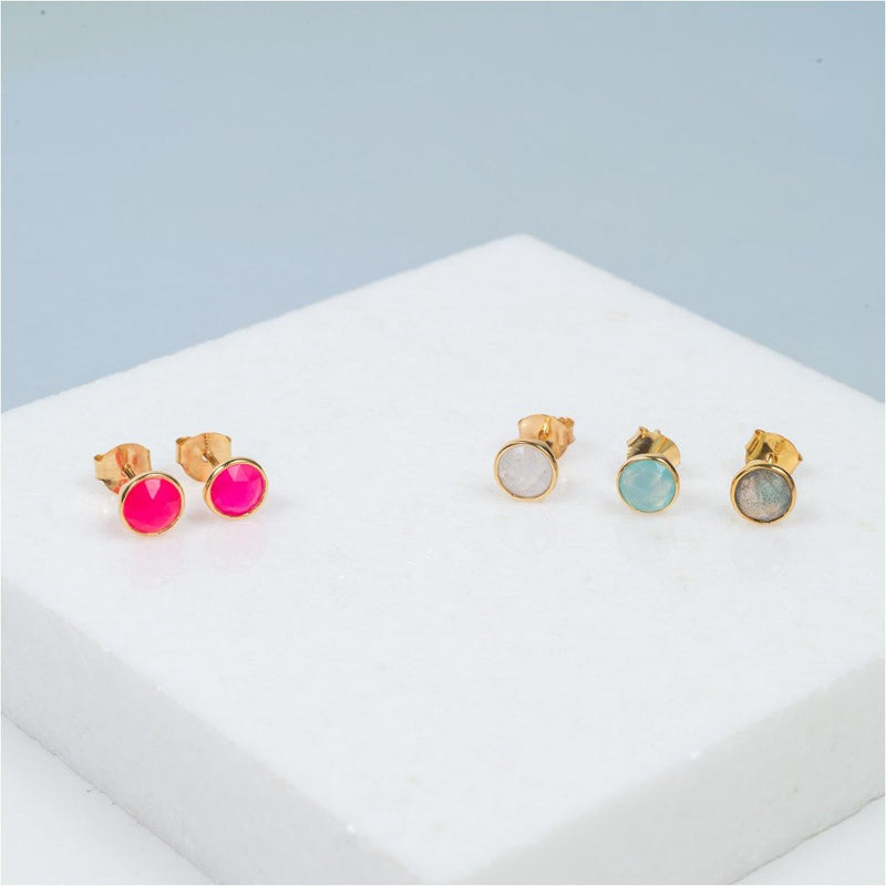 Earrings - Savanne Gold Vermeil & Fuchsia Pink Chalcedony Stud Earrings