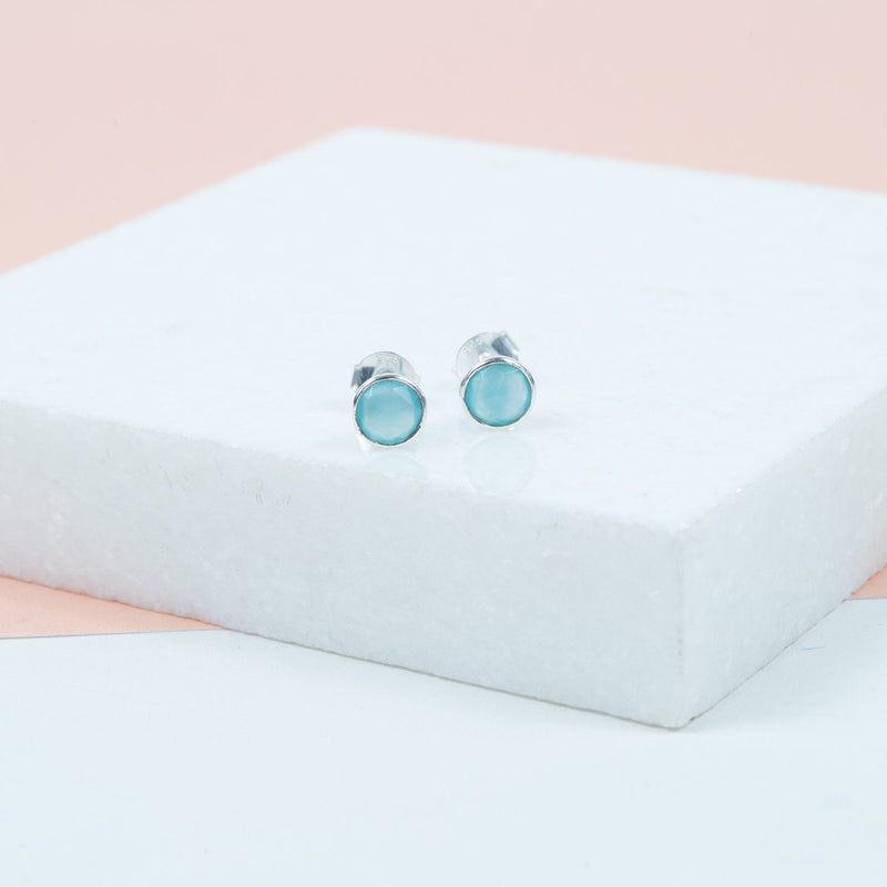 Earrings - Savanne Sterling Silver & Blue Chalcedony Stud Earrings