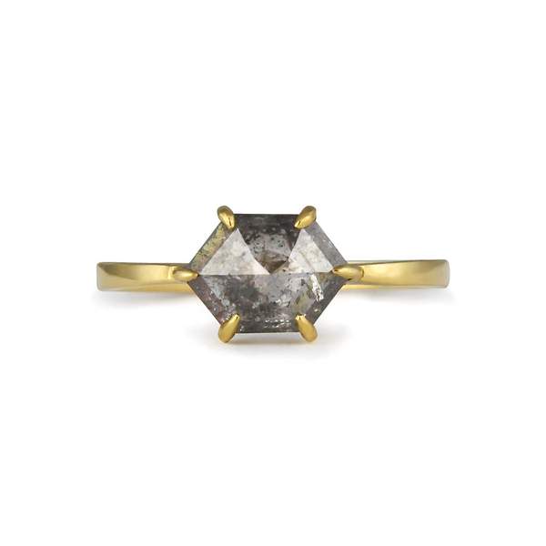 Hexagon Grey Diamon 18ct Gold Ring
