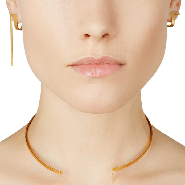 Unfinishing Line Gold Minimal Line Curve Extension Earrings