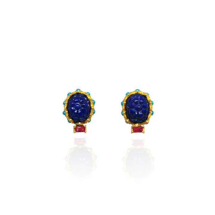 Lapis Stud and Citrine Drop Earrings