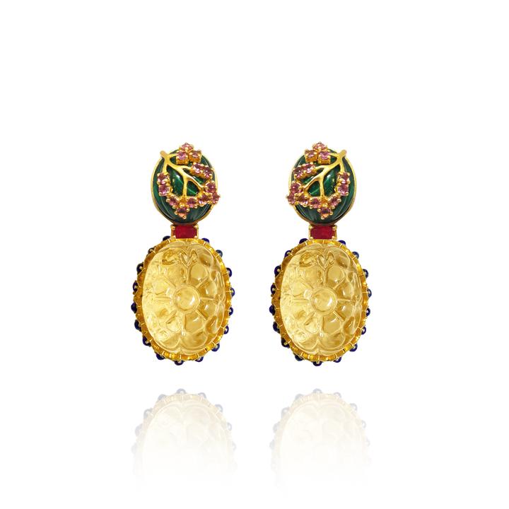 Malachite and Citrine Drop Earrings