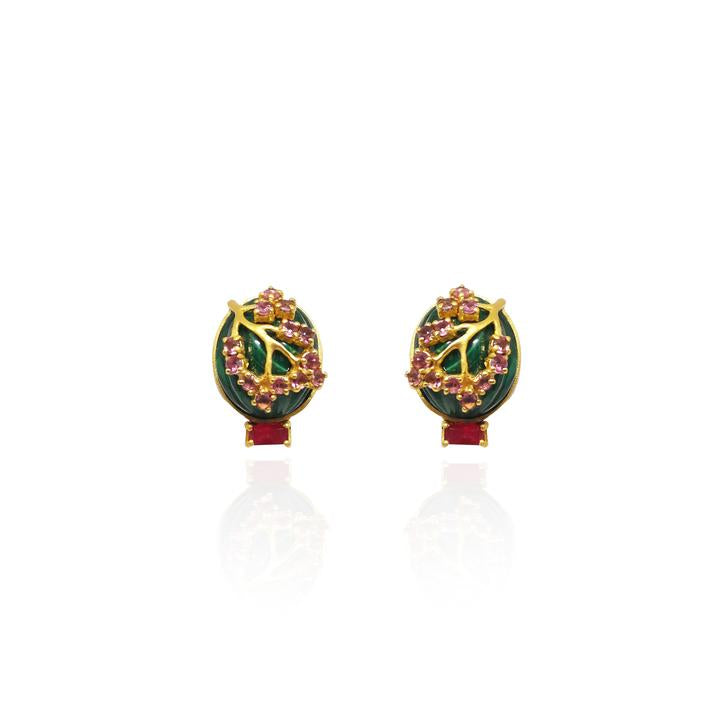 Malachite and Enamel Drop Earrings