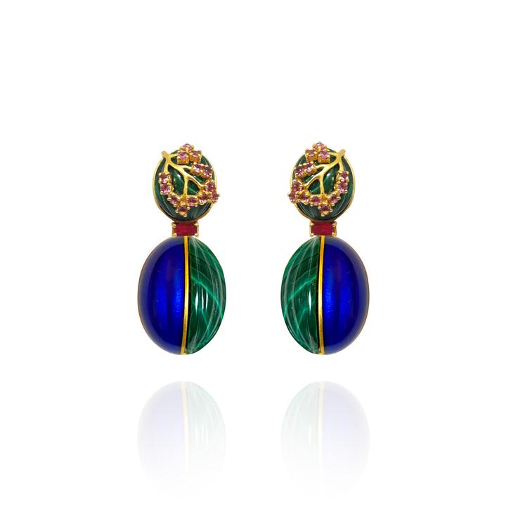 Malachite and Enamel Drop Earrings