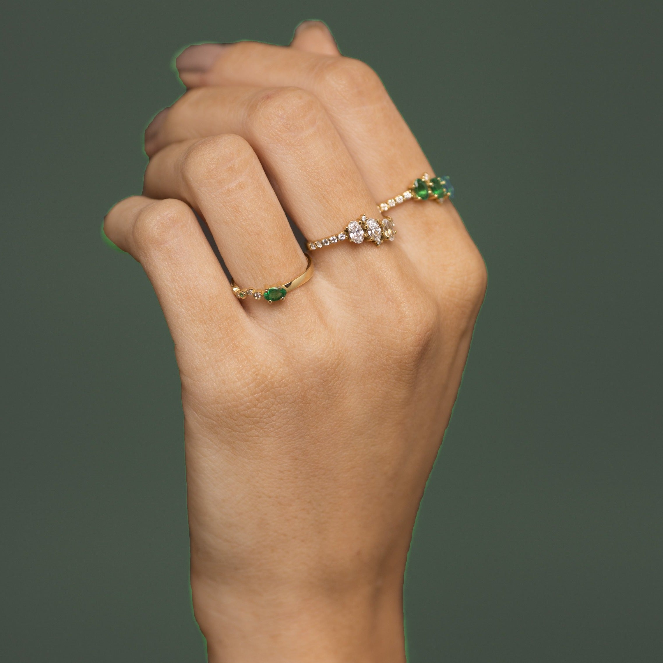 18ct Gold Seraphina Trio Emerald Ring